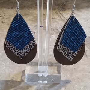 Blue, Leopard Print And BrownTeardrop Earrings